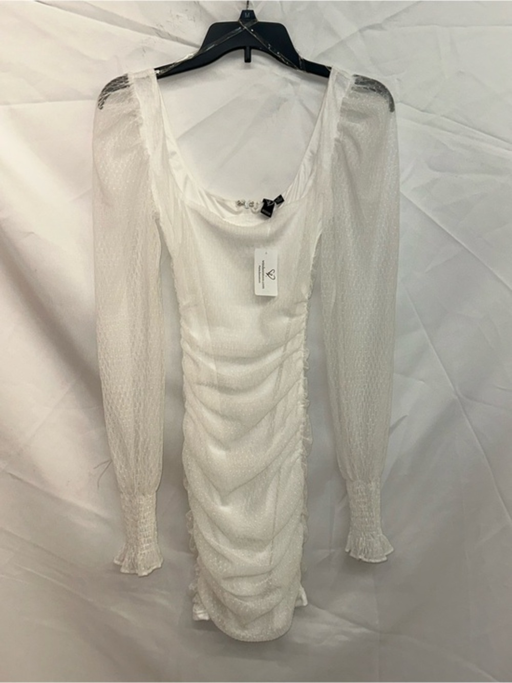 Windsor White Ruched Long-Sleeve Mini Dress